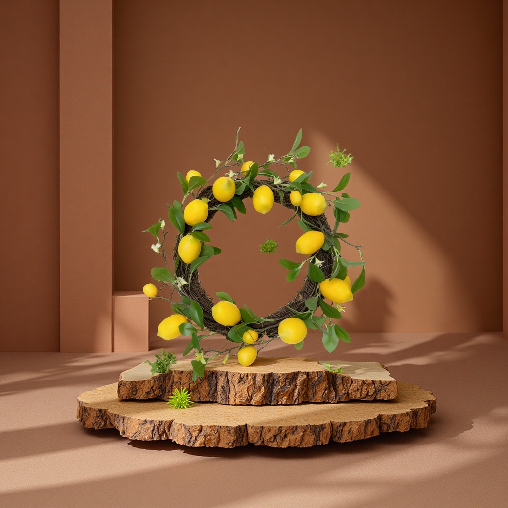 柠檬果花圈手工装饰创意水果花环节日家居摆件清新自然风格产品图