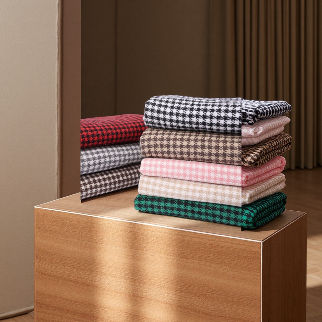 千鸟格粗棉纱色织提花布收纳盒包装时尚小香风外套汽车坐垫布料纺织棉类平布