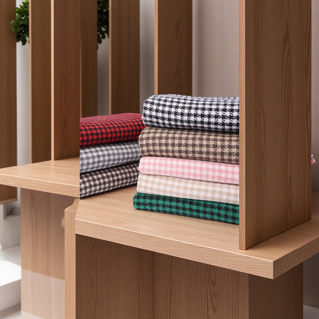 千鸟格粗棉纱色织提花布收纳盒包装时尚小香风外套汽车坐垫布料家纺居家布艺