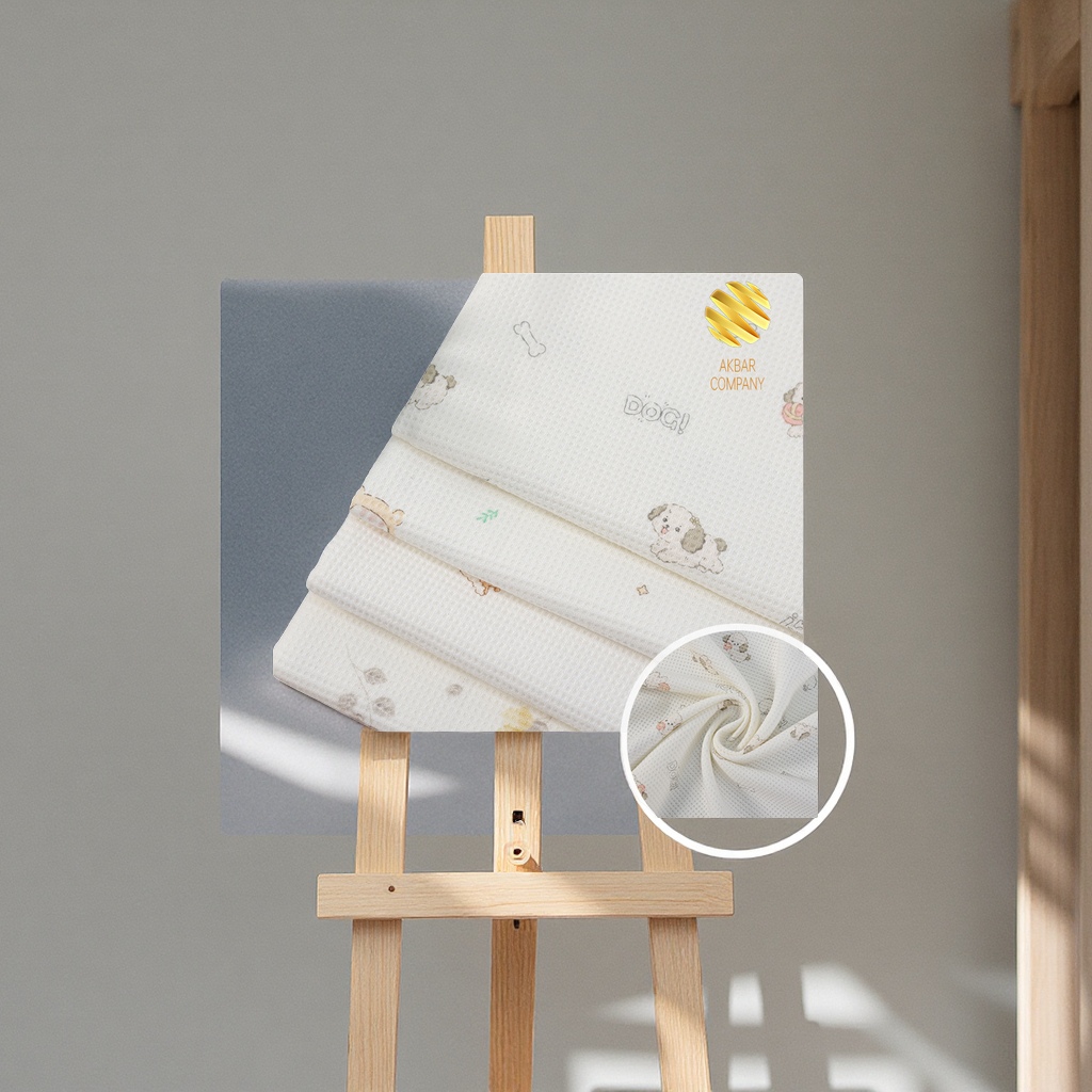 全棉磨毛华夫格印花针织面料童装家居服睡衣布料纺织扎染印花皮革肌理感