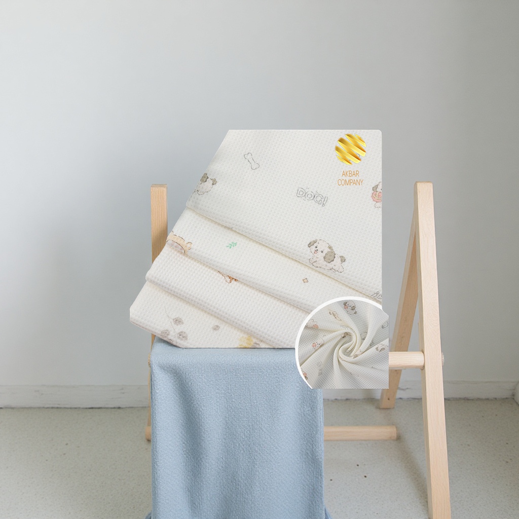 全棉磨毛华夫格印花针织面料童装家居服睡衣肌理感扎染布纺织皮革印花布料