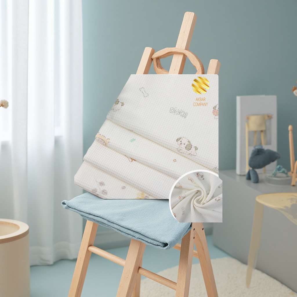 全棉磨毛华夫格印花针织面料适用睡衣家居服童装扎染布印花纺织皮革材料