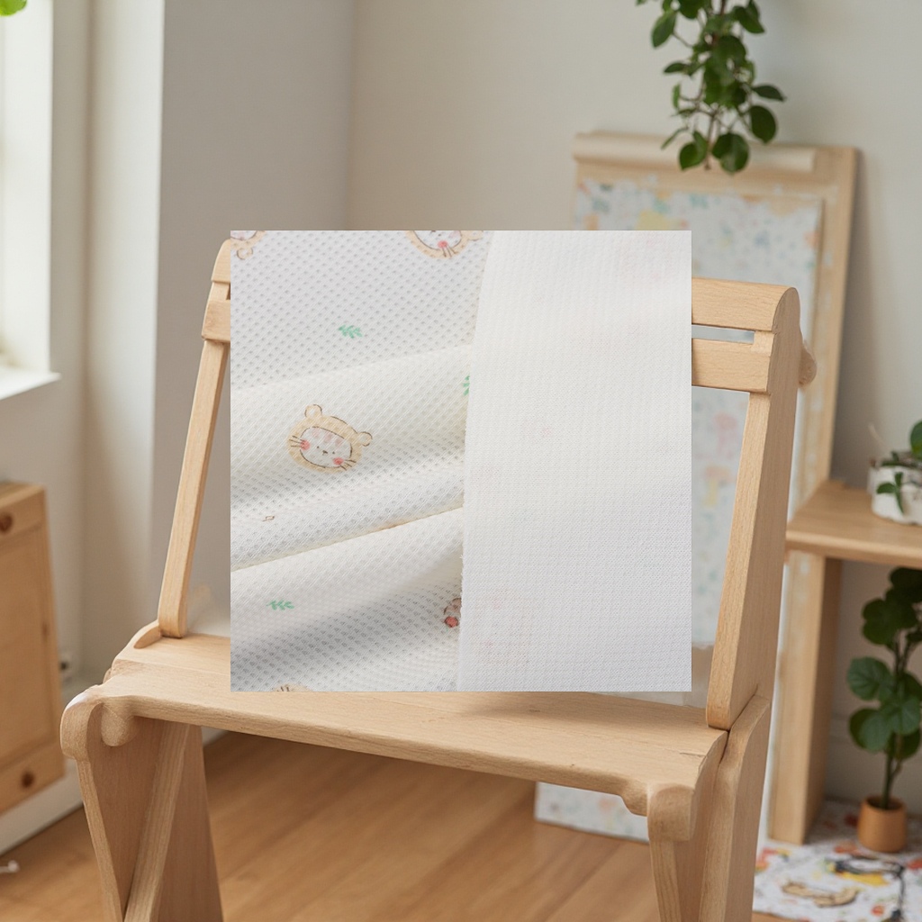 全棉磨毛华夫格印花针织面料适用于睡衣家居服童装纺织皮革扎染布印花工艺柔软舒适详情图3