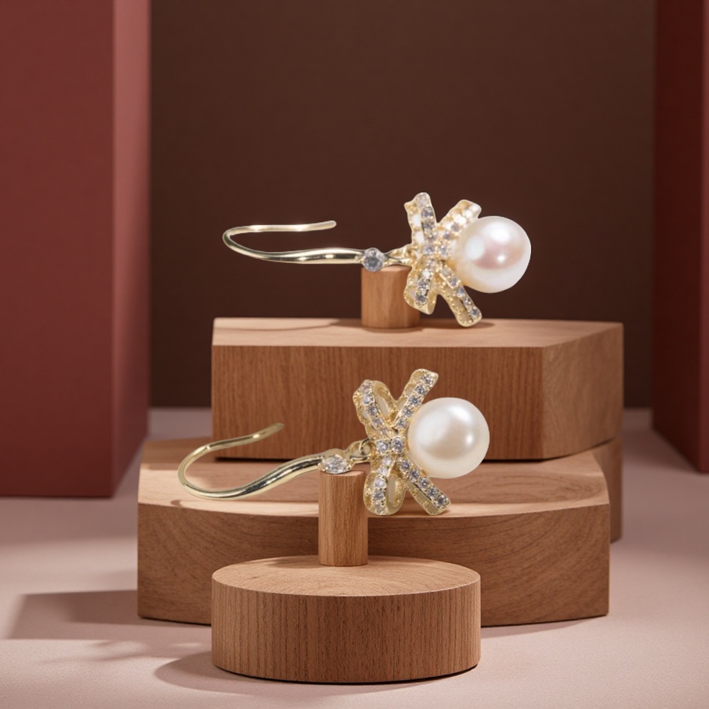 Exquisitely crafted copper-plated real gold S925 freshwater pearl ear hooks, elegant and versatile earrings, a new fashionable women's style details Picture