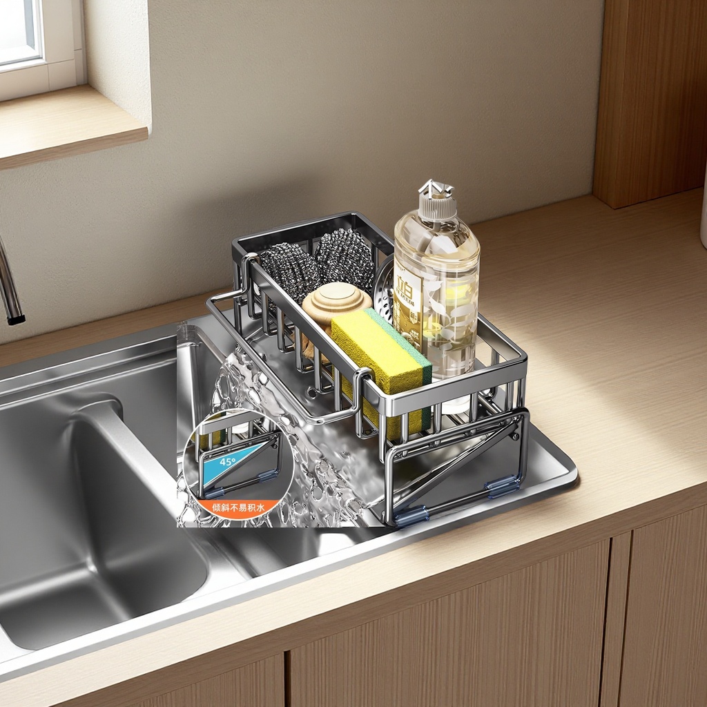 Estante de cocina multifuncional fregadero estante de asfalto trapo de vajilla estante de almacenamiento grifo detergente de limpieza estante de bola alambre de acero artefacto uso diario tienda general details Picture