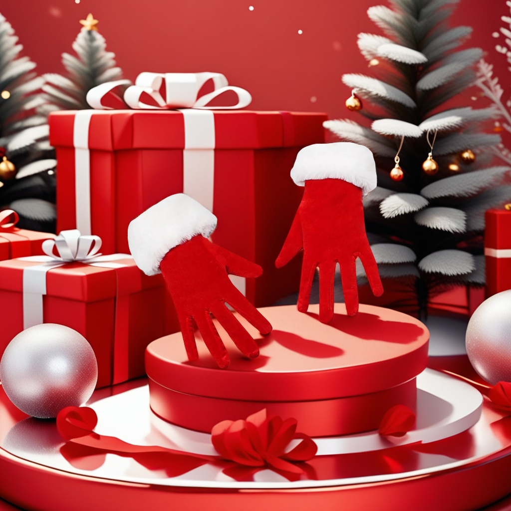 圣诞节日短款金丝绒加毛手套舞会礼仪表演时尚搭配晚会手套婚纱手套产品图