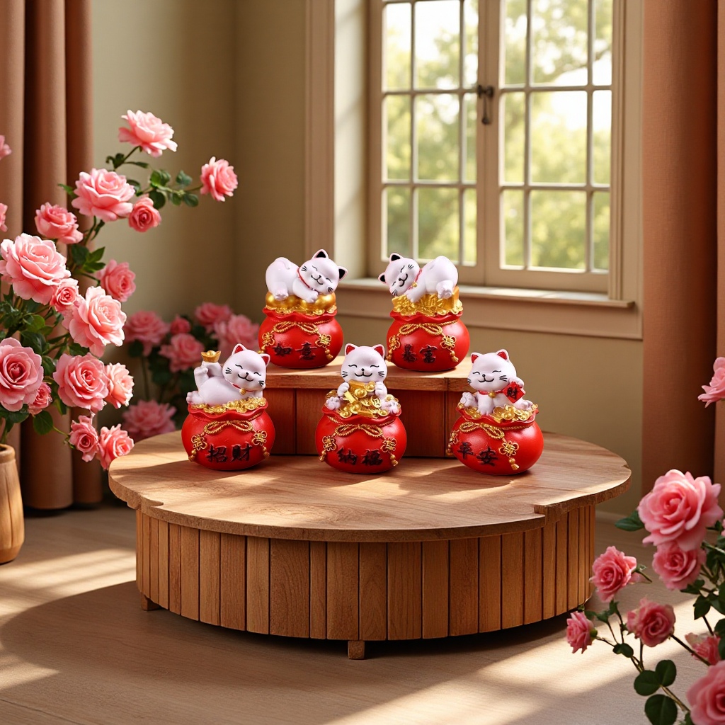 招福猫树脂工艺品福袋喜庆摆件新年装饰吉祥招财家居布置