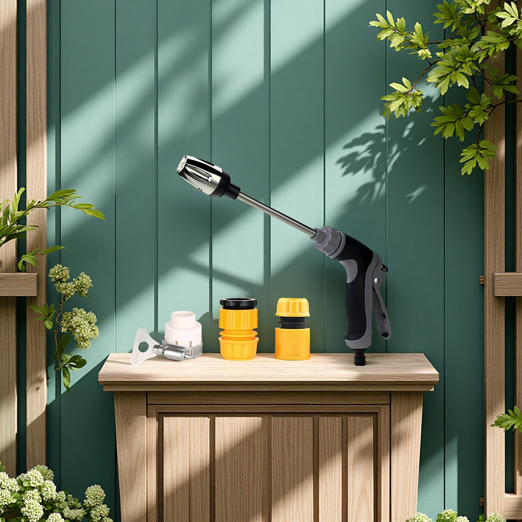 High-pressure car wash water gun, alloy long rod, powerful flower watering and cleaning tool for household cars, rubber handle, large capacity, safe emergency self-driving car supplies details Picture