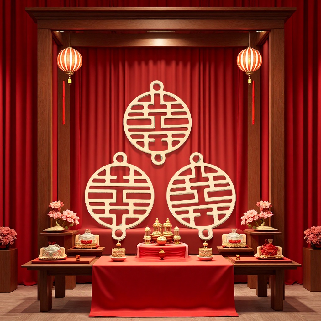 Chinese-style double-hanging "Happiness" character pendant, iron bride's headwear material, diy wedding fan pendant accessories, wholesale handicrafts, gifts, craft ornaments, decorative tags Specification image