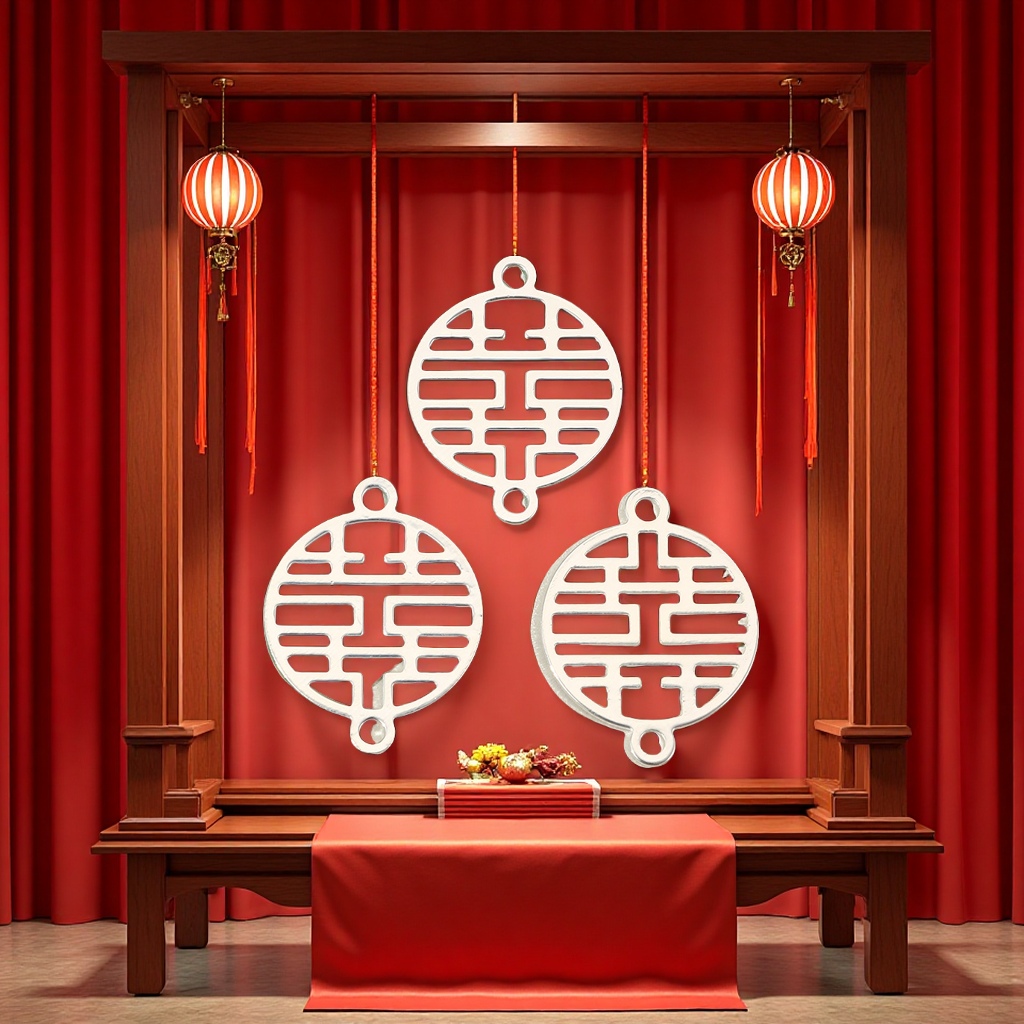 Chinese-style double-hanging "Happiness" character pendant, iron bride's headwear material, diy wedding fan pendant accessories, wholesale handicrafts, gifts, craft ornaments, decorative tags Application Scenario