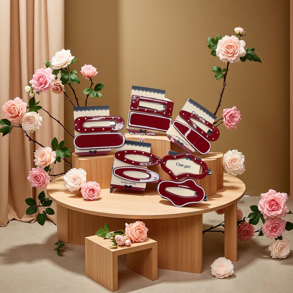 厂家直销少女国风塑料发夹中国红边夹刘海夹后脑勺夹多款任选