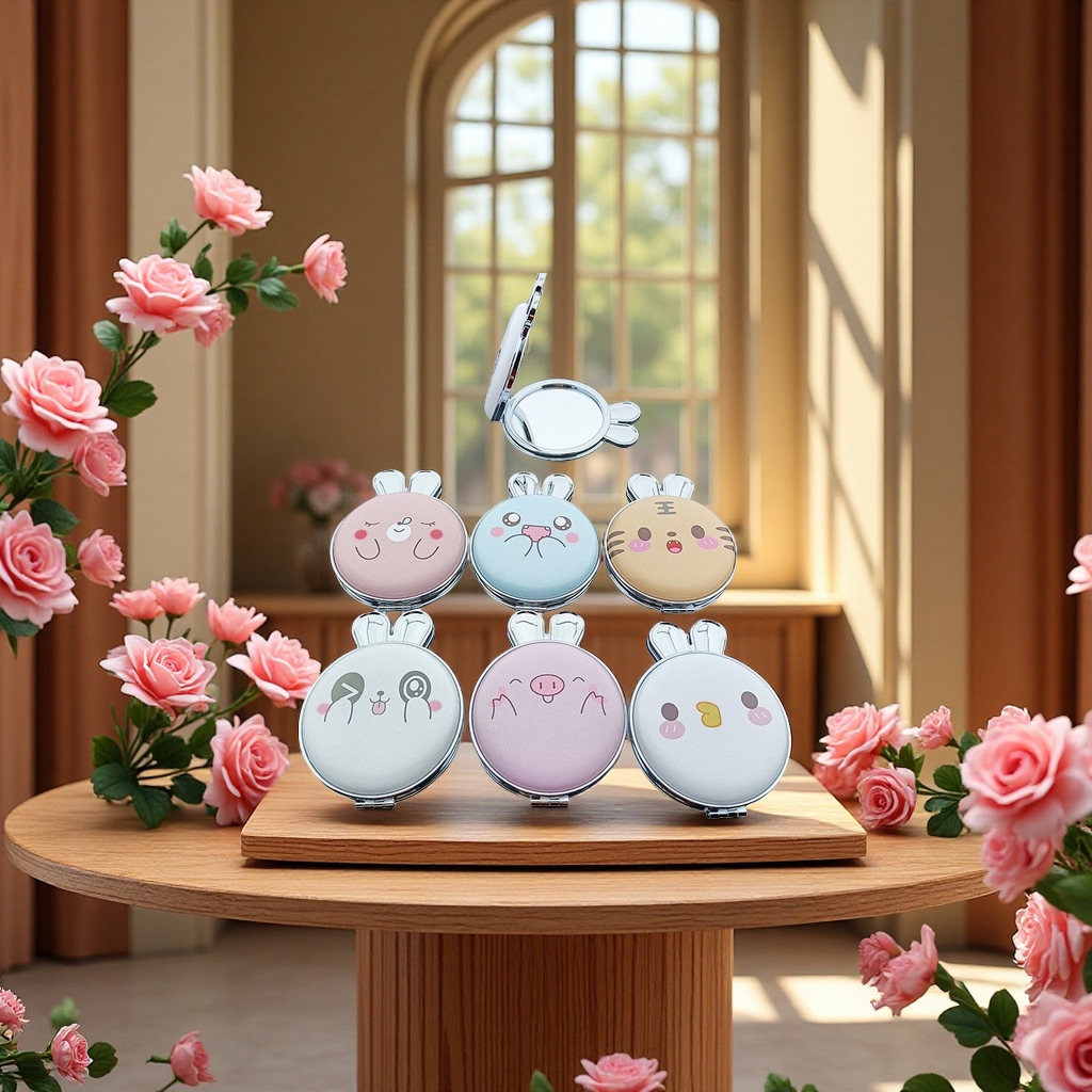 迷你兔耳朵折叠化妆镜便携式旅行补妆神器户外随身镜小巧可爱