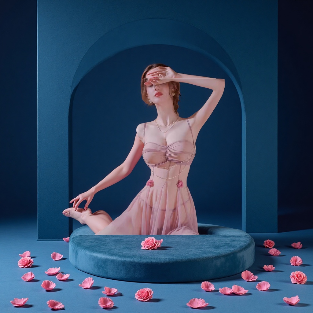 趣味冰丝睡裙套装女性感钢圈聚拢大码吊带情调高级感女装女夏