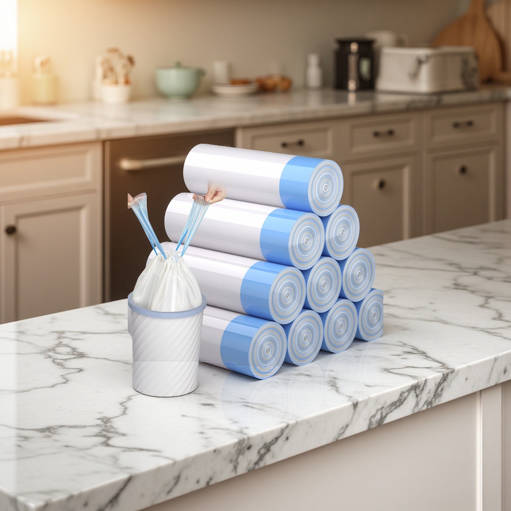 家用抽绳手提式厨房加厚大号垃圾袋学生宿舍自动收口耐用塑料袋日用百货一次性用品