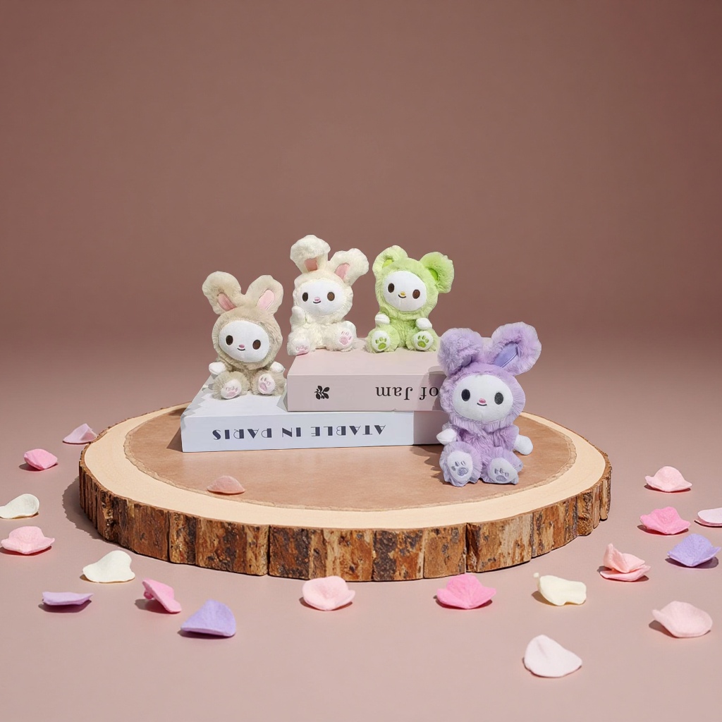 Cute milk shell bear rabbit plush pendant, little white rabbit doll bag, keychain, doll and doll accessories