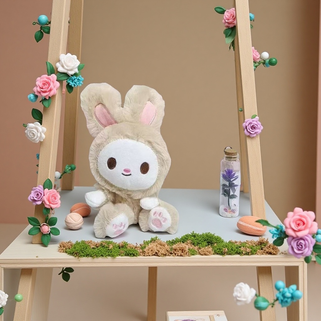 Cute milk shell bear rabbit plush pendant, little white rabbit doll bag, keychain, doll and doll accessories Specification image