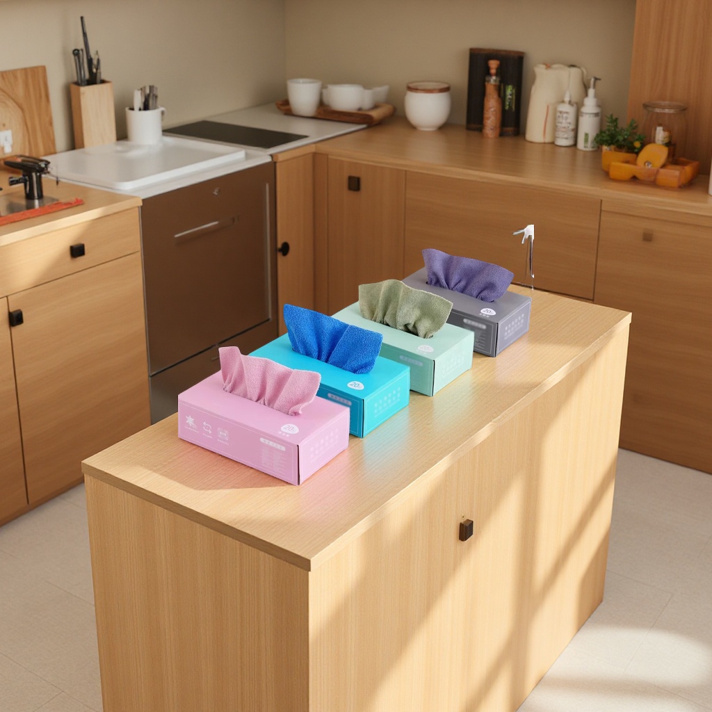 跨境英文外贸厨房纸盒装懒人抹布超细纤维抽取式洗碗巾不沾油干湿日用百货收纳防尘纸巾盒纸巾抽卷纸器