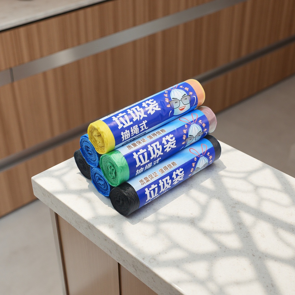 彩色家用抽绳垃圾袋单卷包装自动收口不脏手一次性手提断点日用百货
