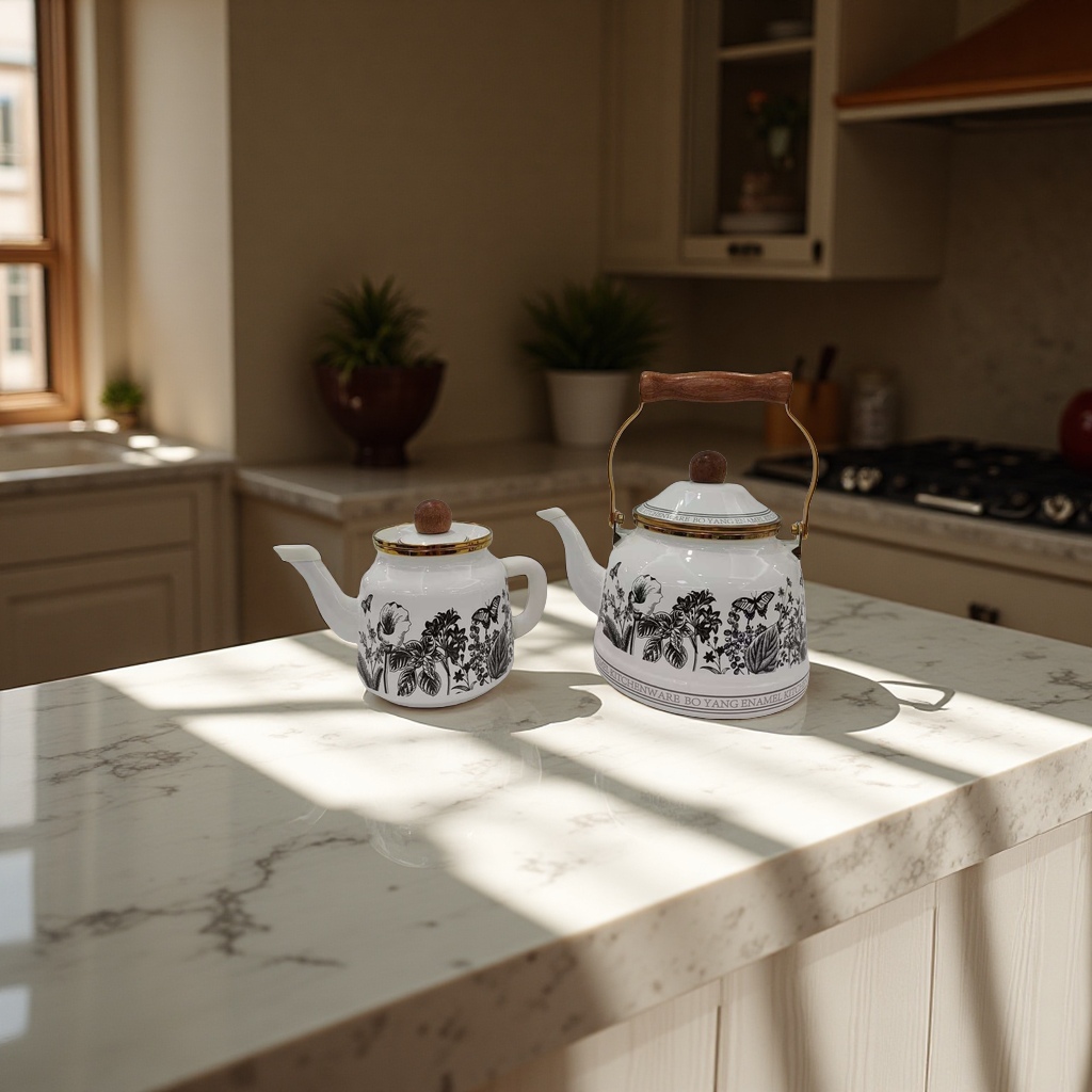 High-end wooden handle coffee teapot 1.0+2.5L universal enamel enamel induction cooker gas suitable for cooling teapot daily necessities details Picture