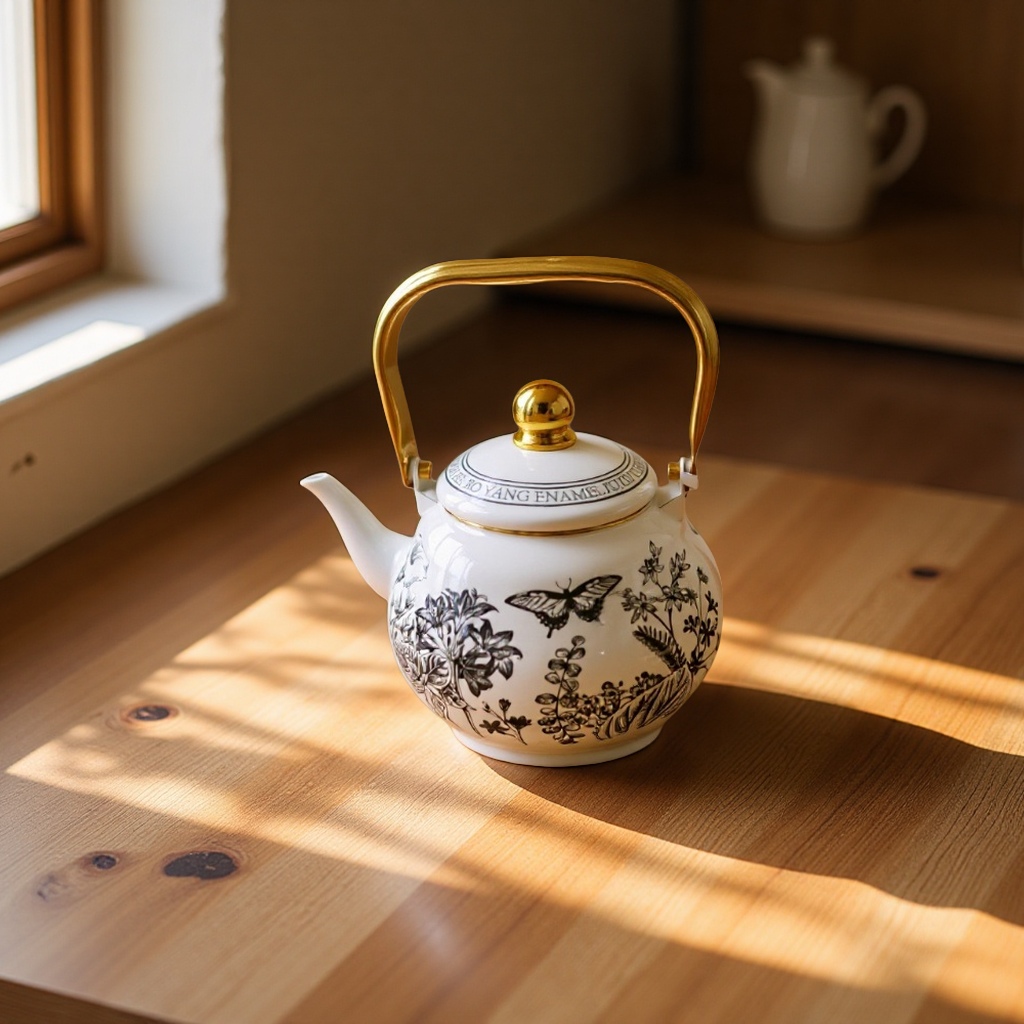 TK121梨形金色手柄搪瓷水壶适用煤气灶电磁炉健康环保凉水壶日用百货茶具茶壶