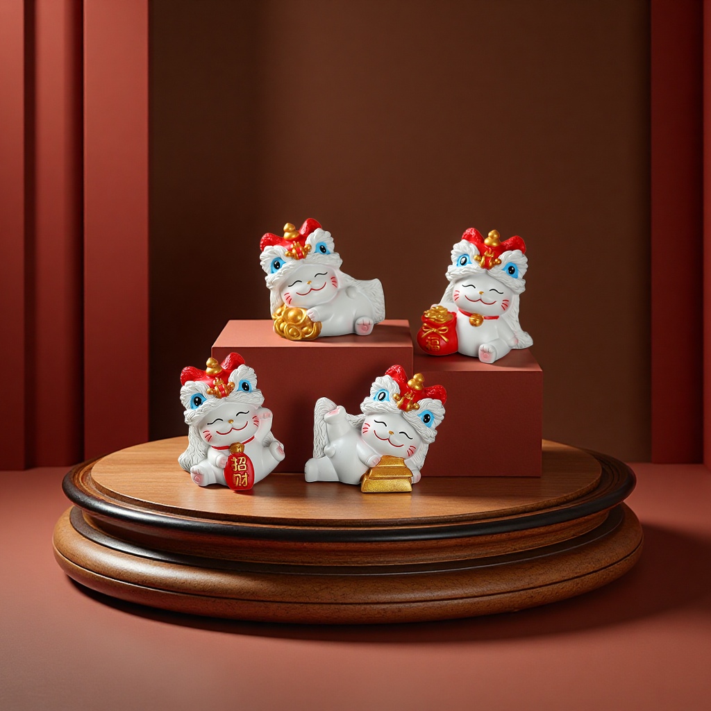Lion dance cat wealth-attracting ornaments, office desk decoration, car center console small dolls, creative gifts, handicrafts, claw machine models