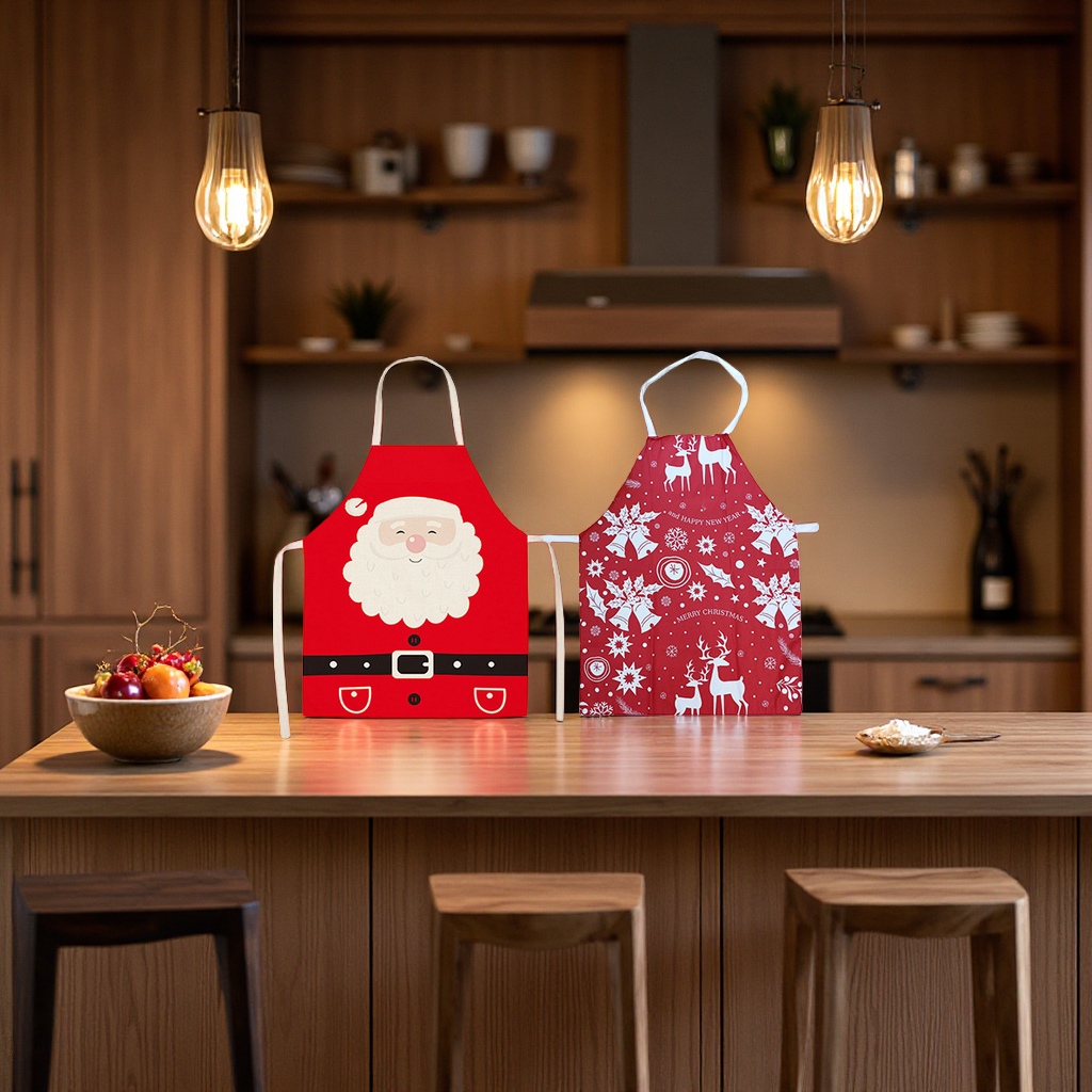 Christmas creative fine linen printed apron, stain-resistant work clothes, parent-child kitchen apron, women's clothing, Christmas decorations, office culture, Christmas supplies