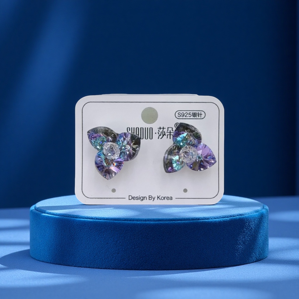 施家水晶奥地利S925银针韩系小巧精致三叶草耳环ins风女耳饰