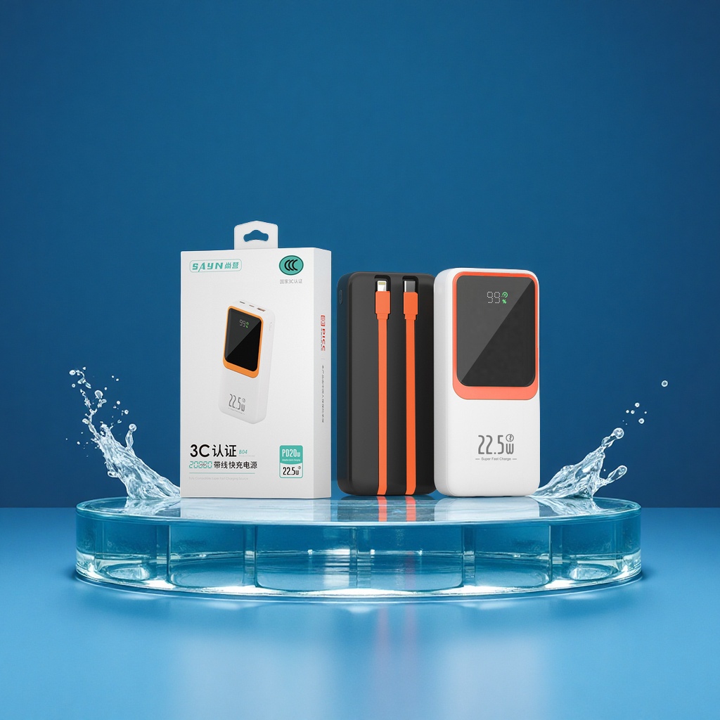 3C certified, 20,000 yuan actual standard, large-capacity polymer battery, super fast charging portable power bank, built-in cable, universal digital accessory for mobile phones and tablets