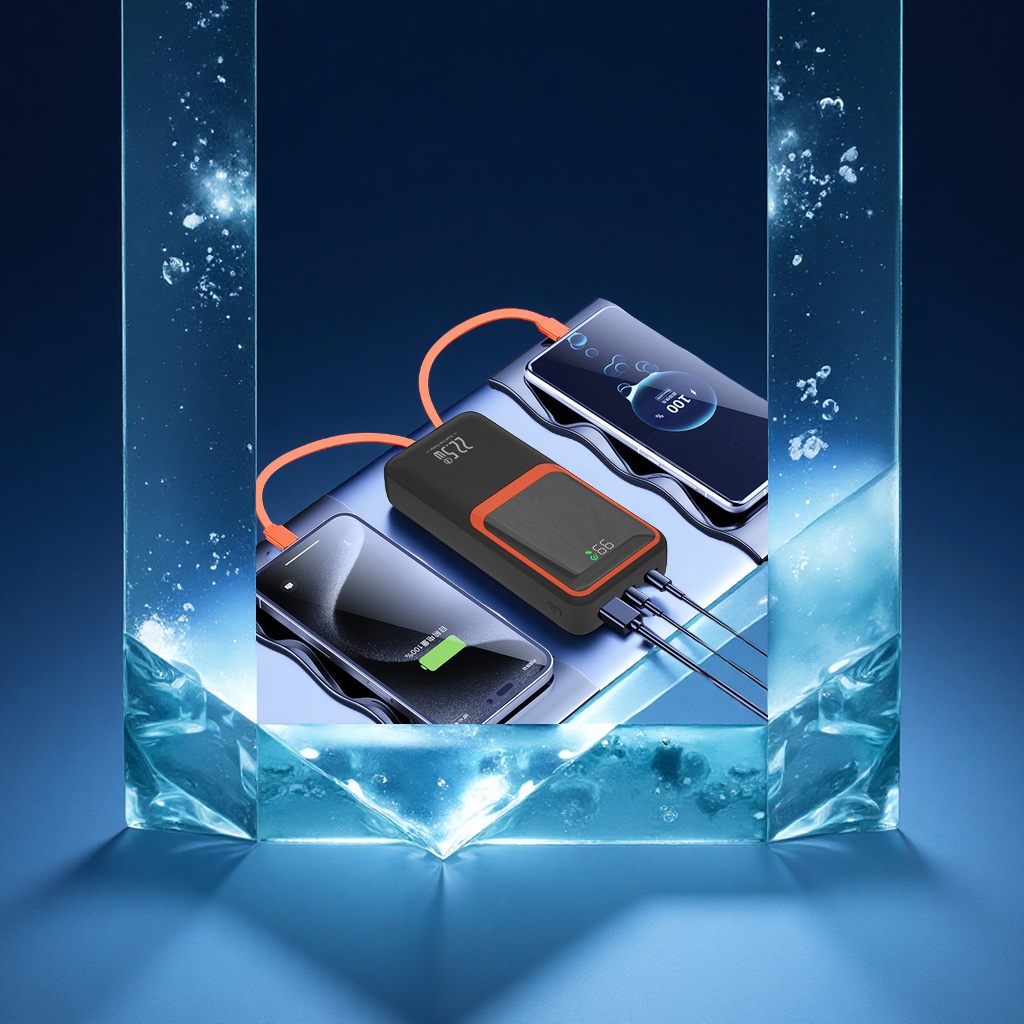 3C certified, 20,000 yuan actual standard, large-capacity polymer battery, super fast charging portable power bank, built-in cable, universal digital accessory for mobile phones and tablets Specification image