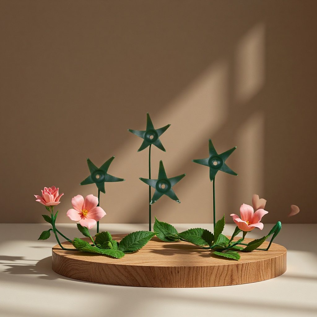 义乌河北清明花底花配件五角塑料片杆子批发仿真花底花类橡塑塑胶零件配件