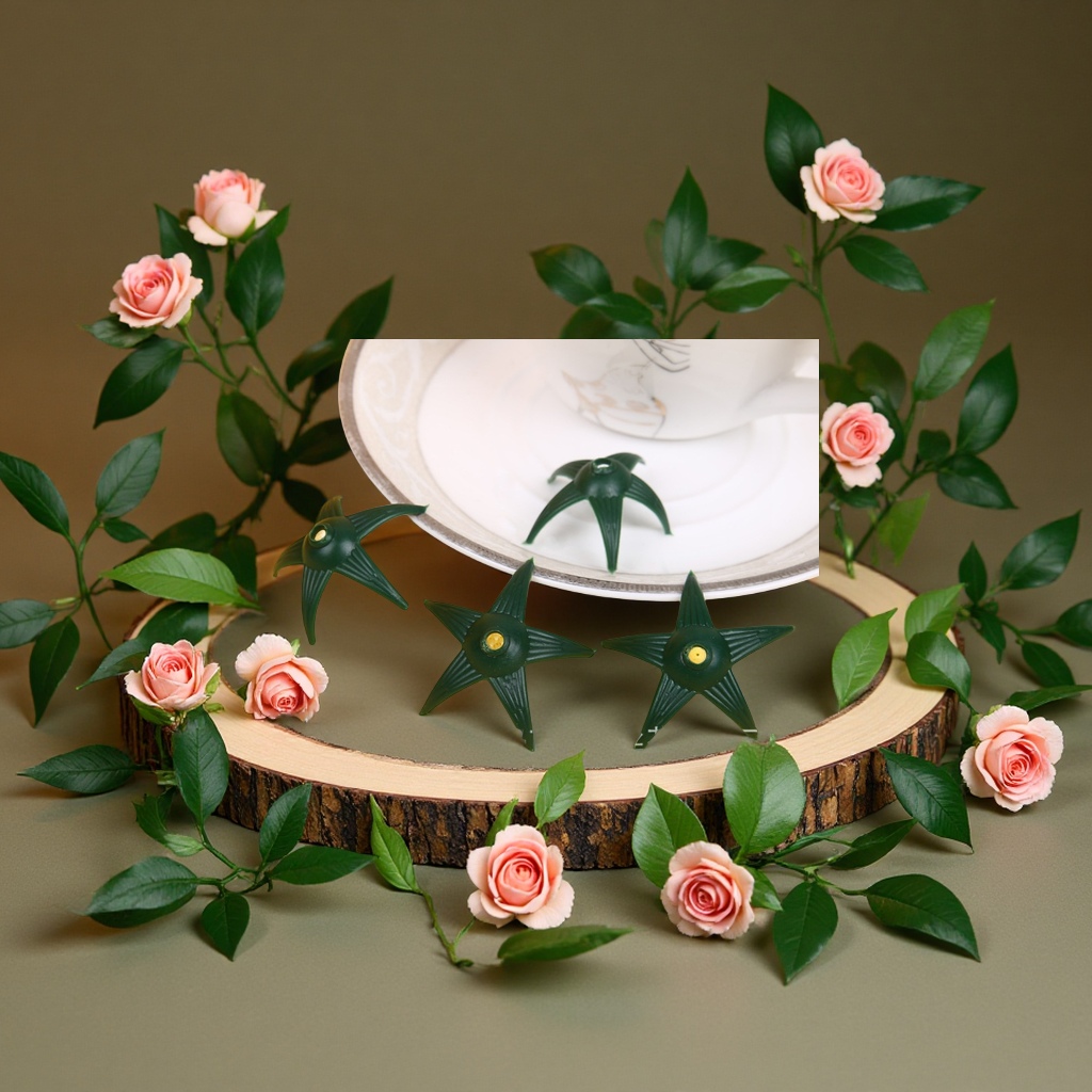 义乌河北清明花底花配件五角塑料片杆子批发仿真花底花类橡塑塑胶零件配件产品图