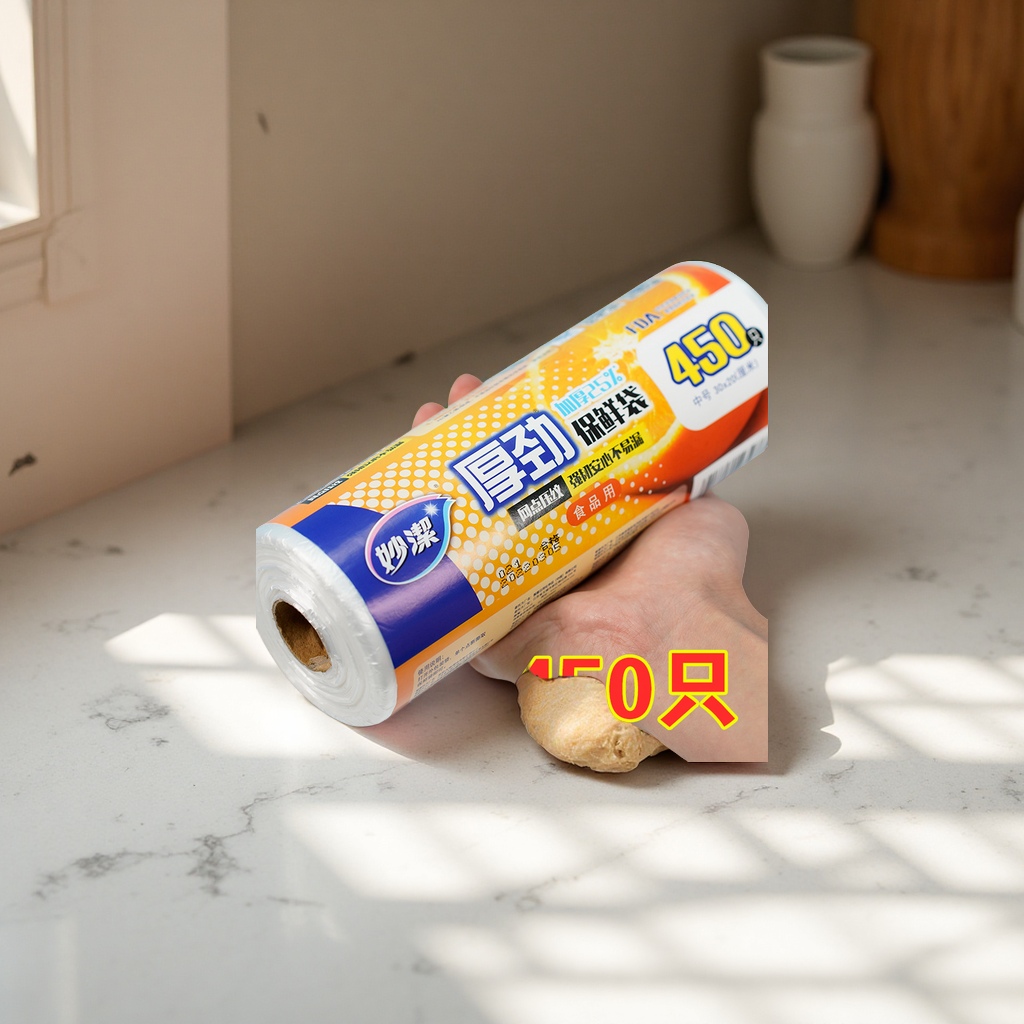 妙洁家用厚劲大号保鲜袋食品袋厨房点断加厚耐高温冰箱专用耐用收纳防尘日用百货