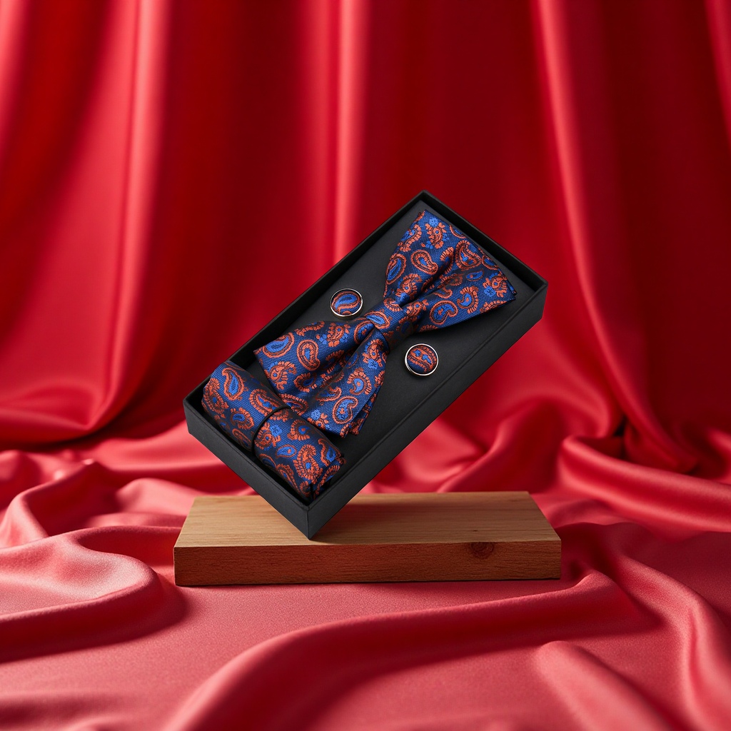 男士结婚礼服配饰套装红色领结口袋巾袖扣三件套现货男士领结领花西装配件