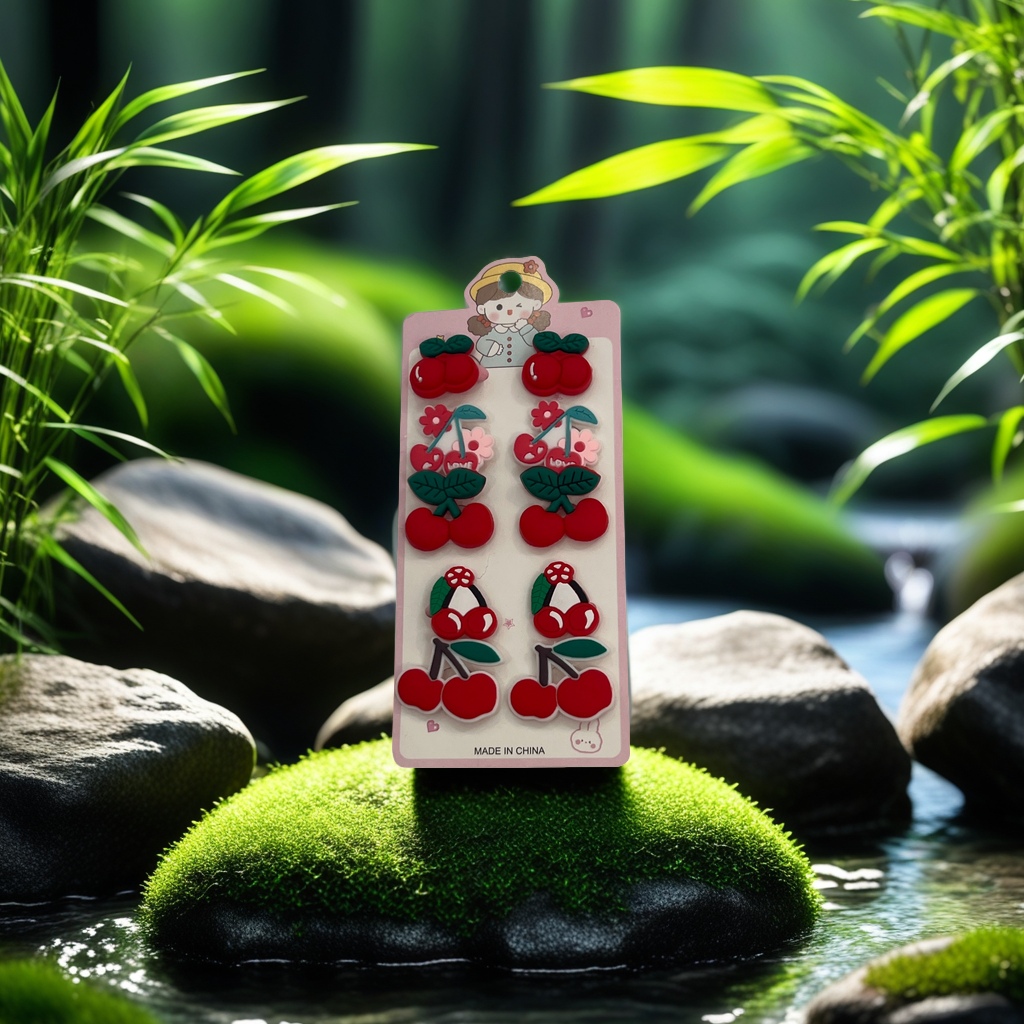 樱桃图案毛巾圈柔软儿童发饰头扎