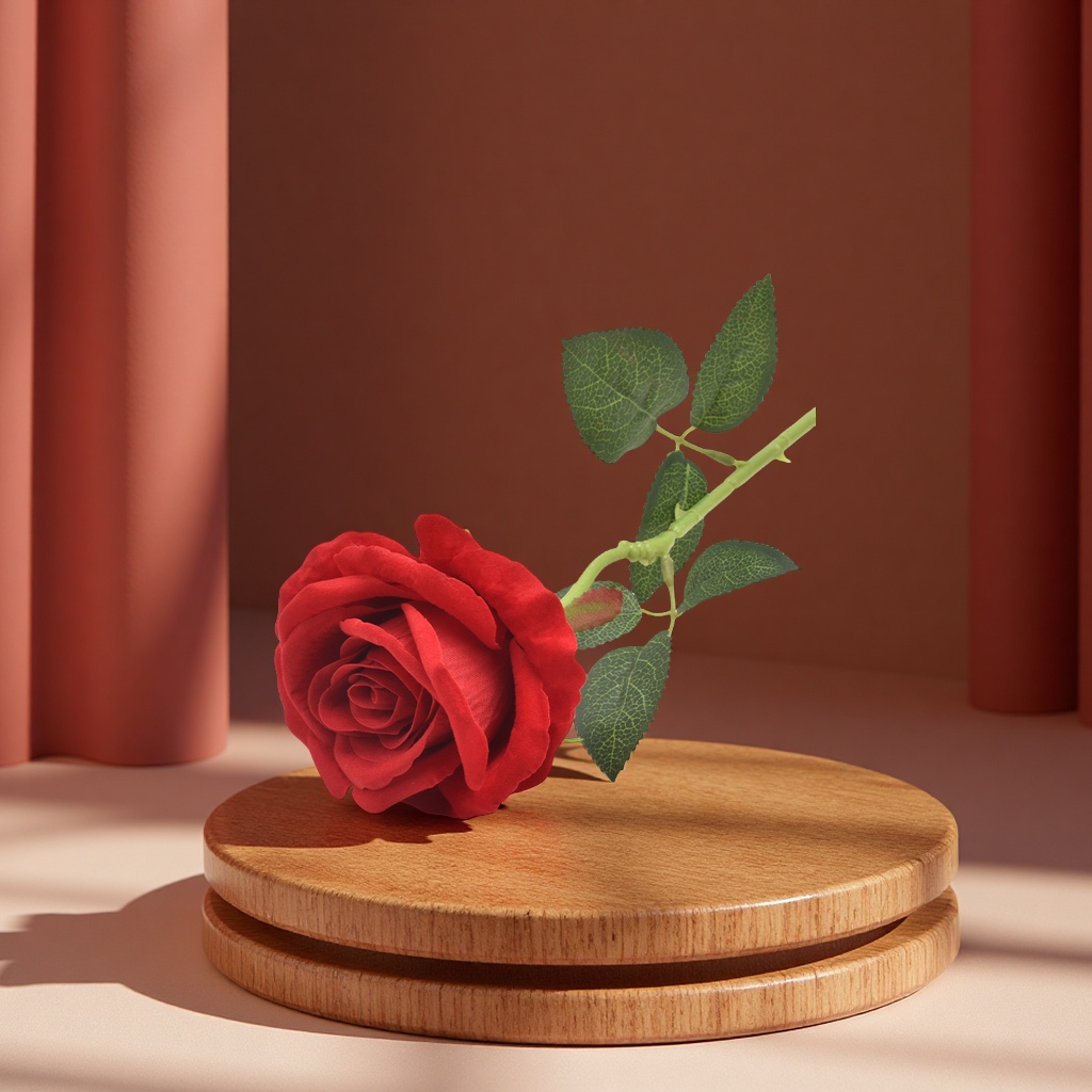 仿真绒布玫瑰花单支人造花婚庆家居情人节装饰高级感工艺品摆件花瓶装饰品