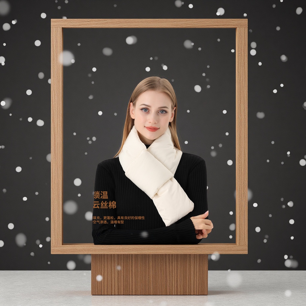 Korean winter women's warm scarf with a high-end feel, long solid color thickened cross-border down scarf, fashionable and versatile clothing accessory details Picture