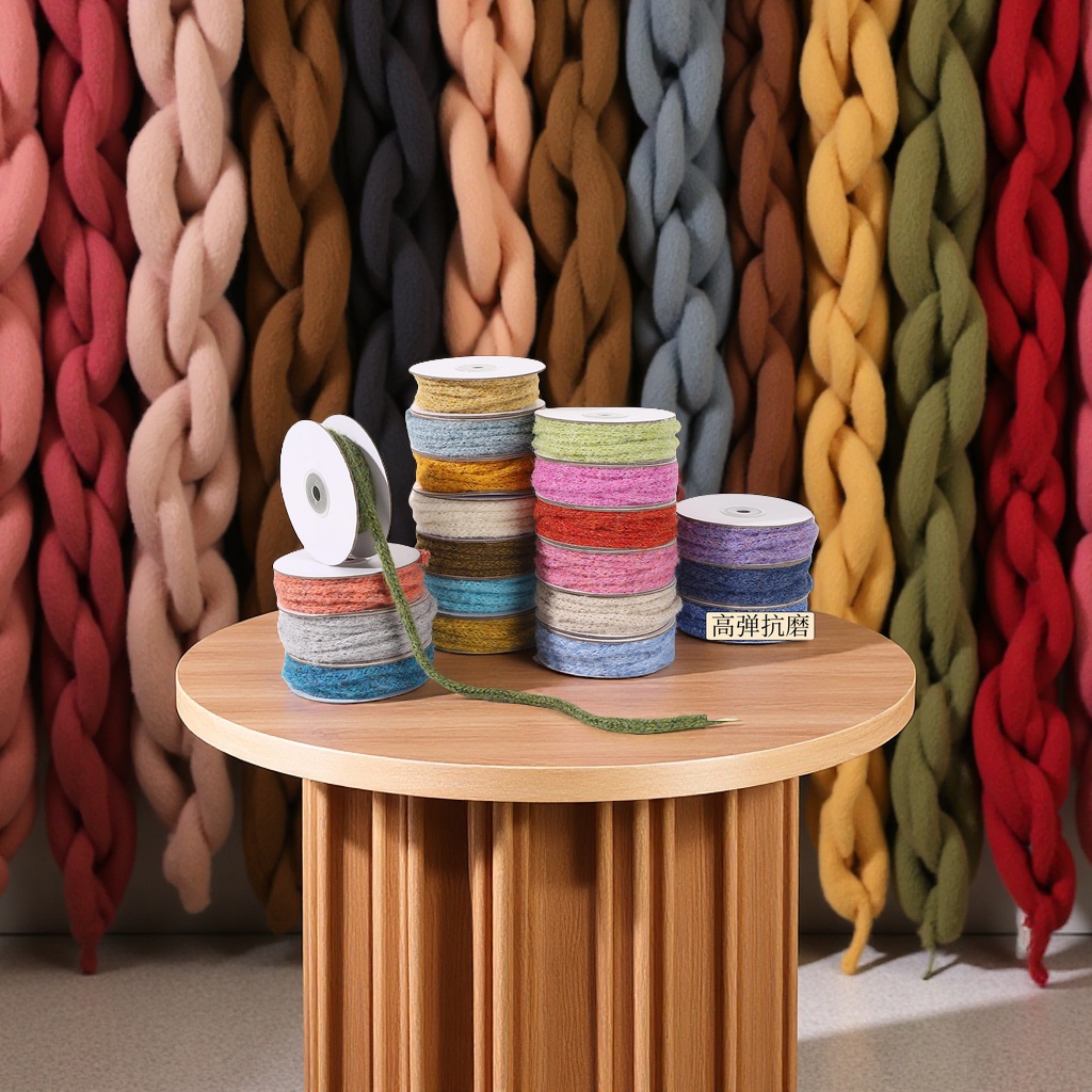 彩色羊驼毛线四针手工织带发饰DIY礼物包装绳纺织毛纺纱线皮革辅料