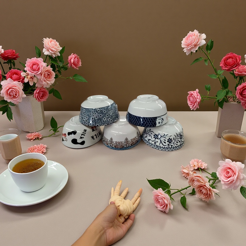 Ceramic bowls, household tableware, dining tables, soup bowls, creative ceramic tableware, kitchen tableware sets, heat-resistant and shock-resistant ceramic tableware, bowl and plate combinations details Picture