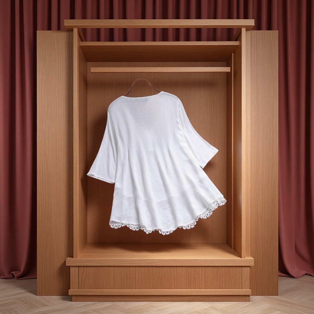 2024夏欧美爆款宽松提花蕾丝镂空V领大码女装雪纺衫女装蕾丝衬衫