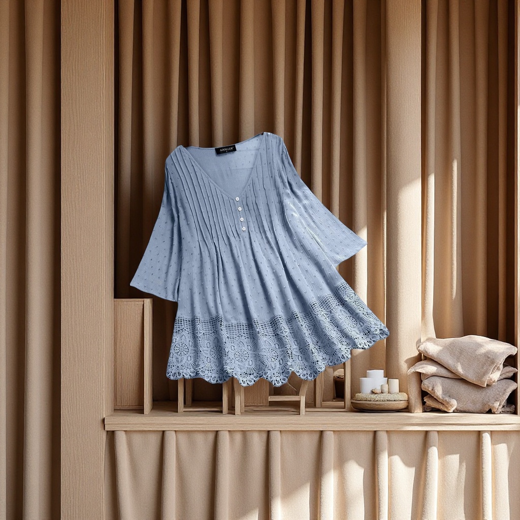 In the summer of 2024, there are some popular European and American items: loose jacquard lace cutout V-neck plus-size women's chiffon shirt and lace shirt Item Picture