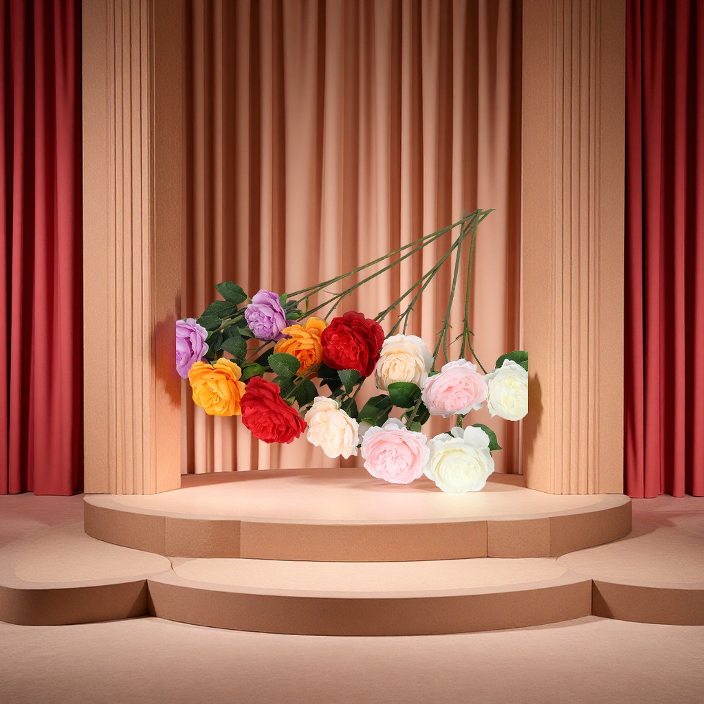 Peony three-headed wedding artificial flowers, home stage celebration arch decoration artificial flowers, gifts and handicrafts Specification image