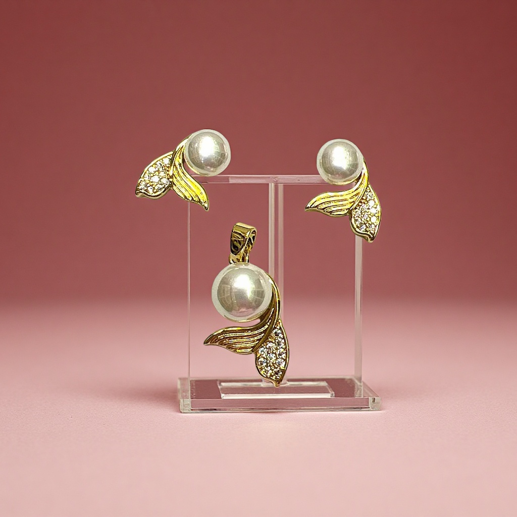 Copper gold-plated pearl pendant stud DIY jewelry accessory, niche design, high-end and simple fishtail pearl earrings
