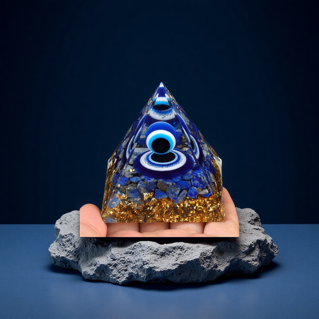 1908M1恶魔之眼青金石金字塔摆件6cm水晶能量工艺品礼品装饰品跨境货源