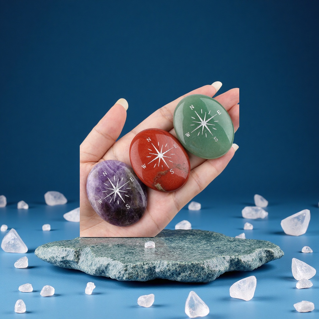 天然水晶玛瑙石罗盘星芒指南针掌心把玩工艺品创意疗愈石冶金矿产萤石饰品