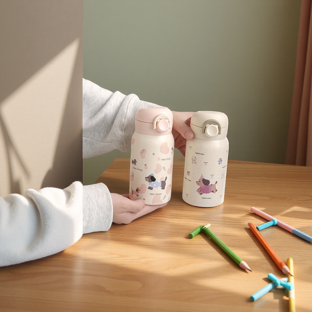 卡通牛奶提手儿童保温杯330ml迷你学生上学便携水壶日用百货杯具