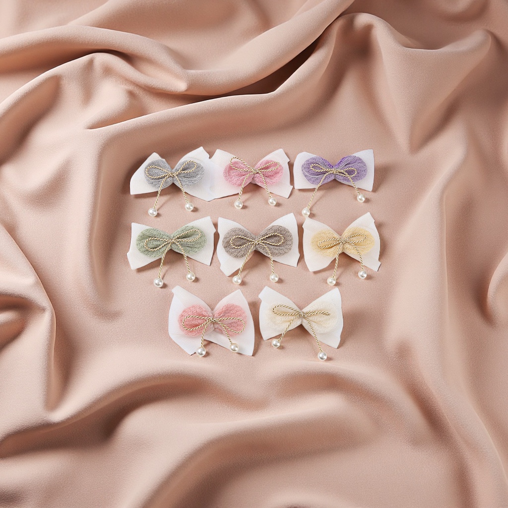 2025新款清新网纱丝带珍珠蝴蝶结辅料DIY服饰发饰发夹配件饰品头饰发卡