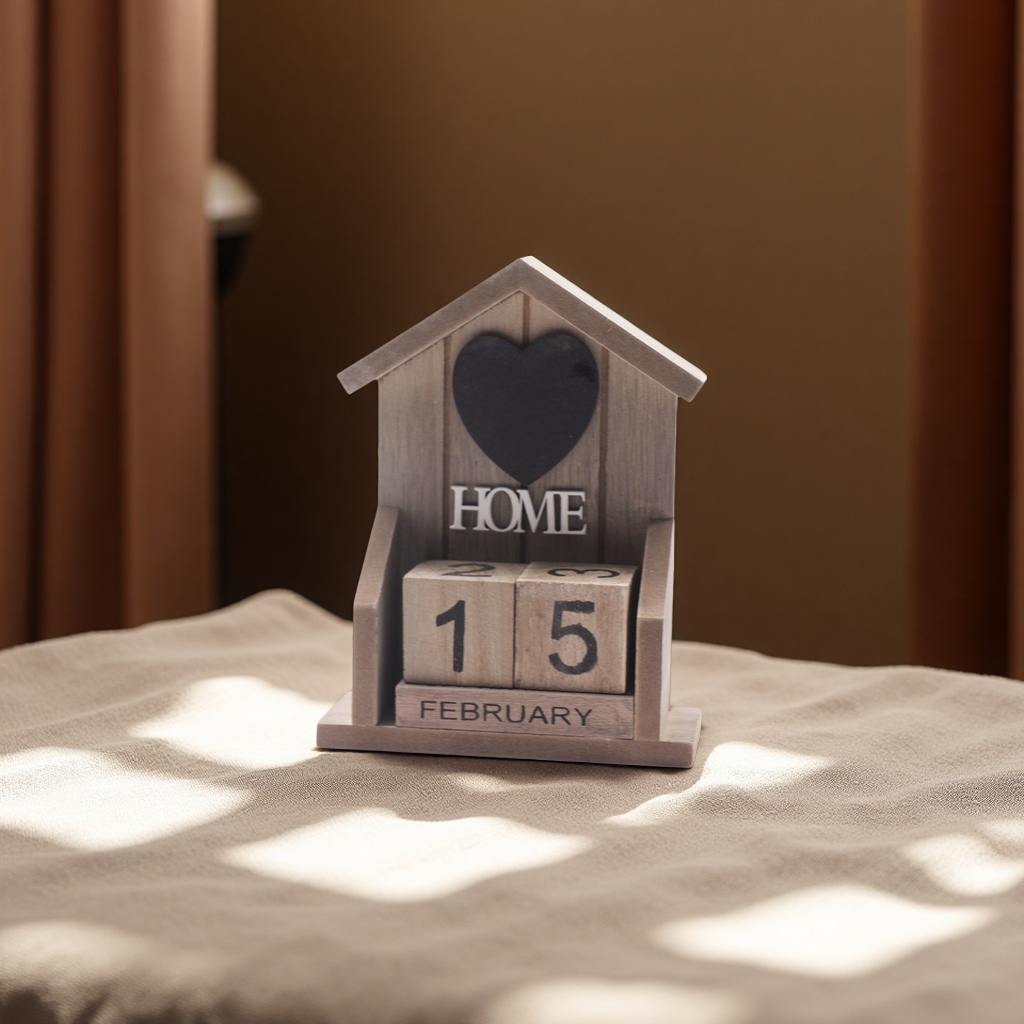 复古作旧古典风格小房屋HOME木质日历创意摆件家居装饰工艺品礼品木雕根雕