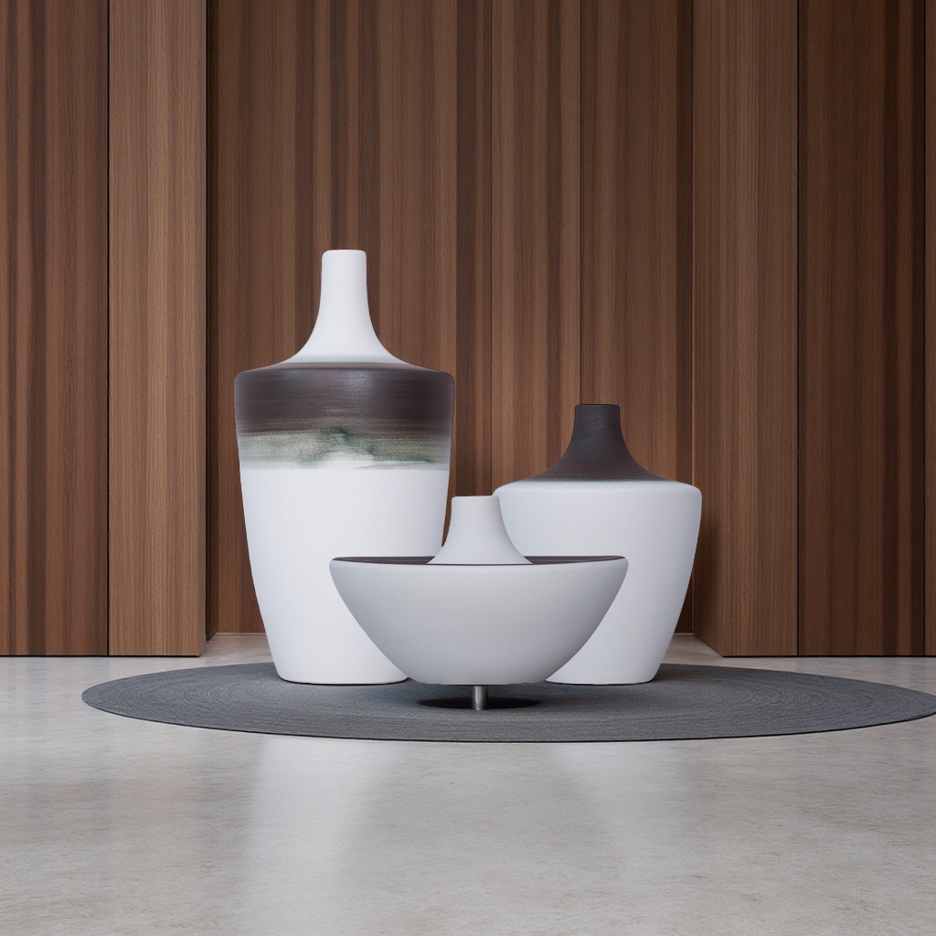 2025 Modern Ceramic Vase Three-piece Set: A simple and fashionable home and hotel decoration piece, creative and beautiful, enhancing the space Application Scenario