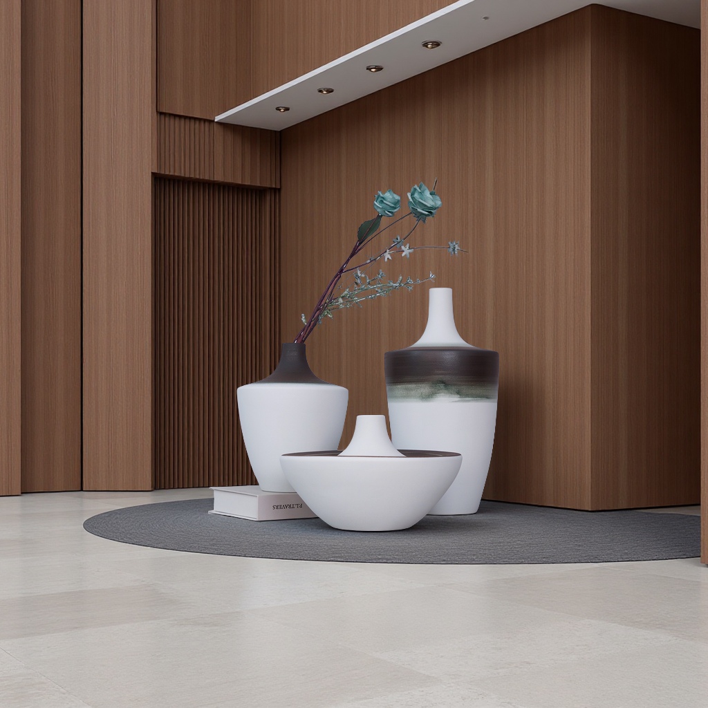 2025现代陶瓷花瓶三件套简约时尚家居酒店装饰摆件创意美观提升空间