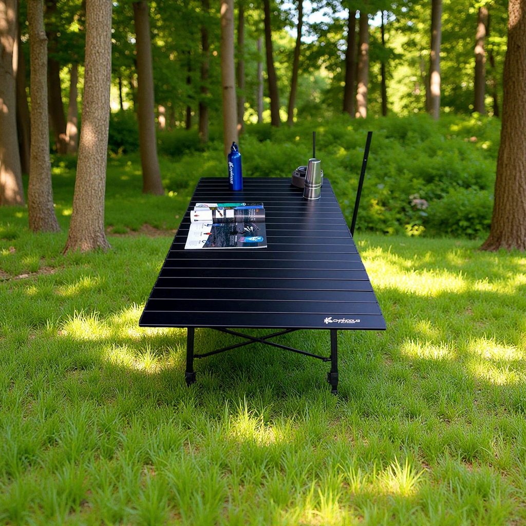 Xanuoduoji outdoor folding barbecue table, portable aluminum alloy lifting camping table, camping supplies, sports mountain picnic table and chairs details Picture